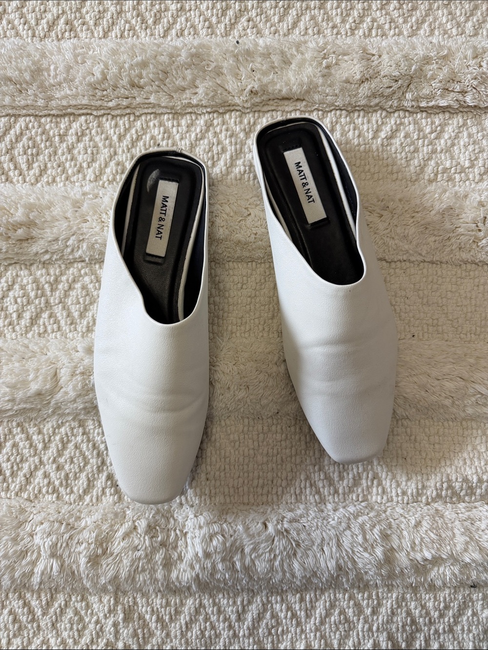 Matt & Nat Women's White Square-Toe Slip-On Mules